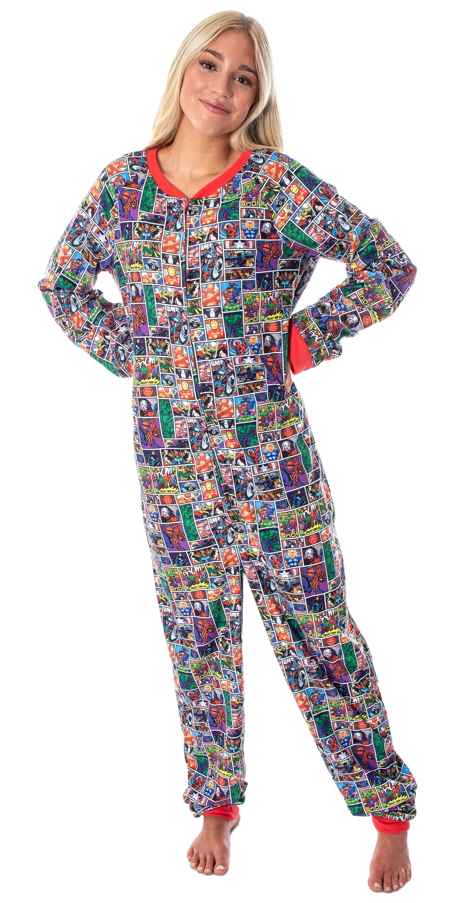 Marvel Unisex Adult Comic Character Grid Print One Piece Pajama Union Suit