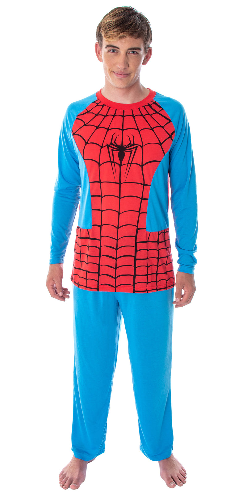 Marvel Men's Spiderman Classic Superhero Costume Raglan Shirt And Pants 2 Piece Pajama Set