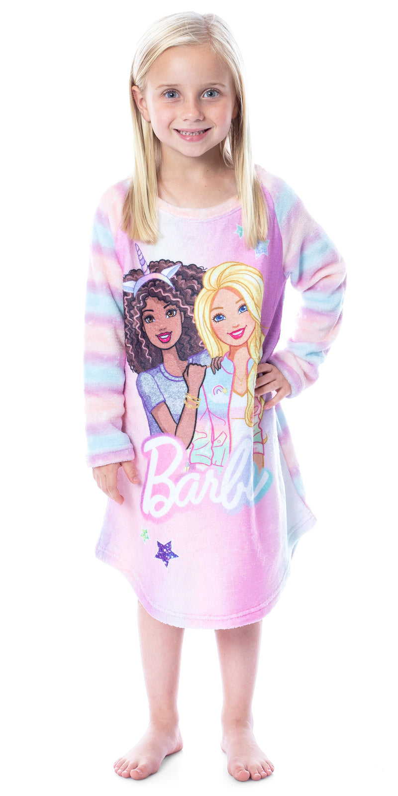 Mattel Barbie Girls' Raglan Kids Nightgown Pajama With Best Friend Unicorn