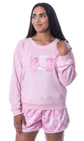 Mattel Womens' Barbie Classic Logo Sweater and Shorts Sleep Pajama Set