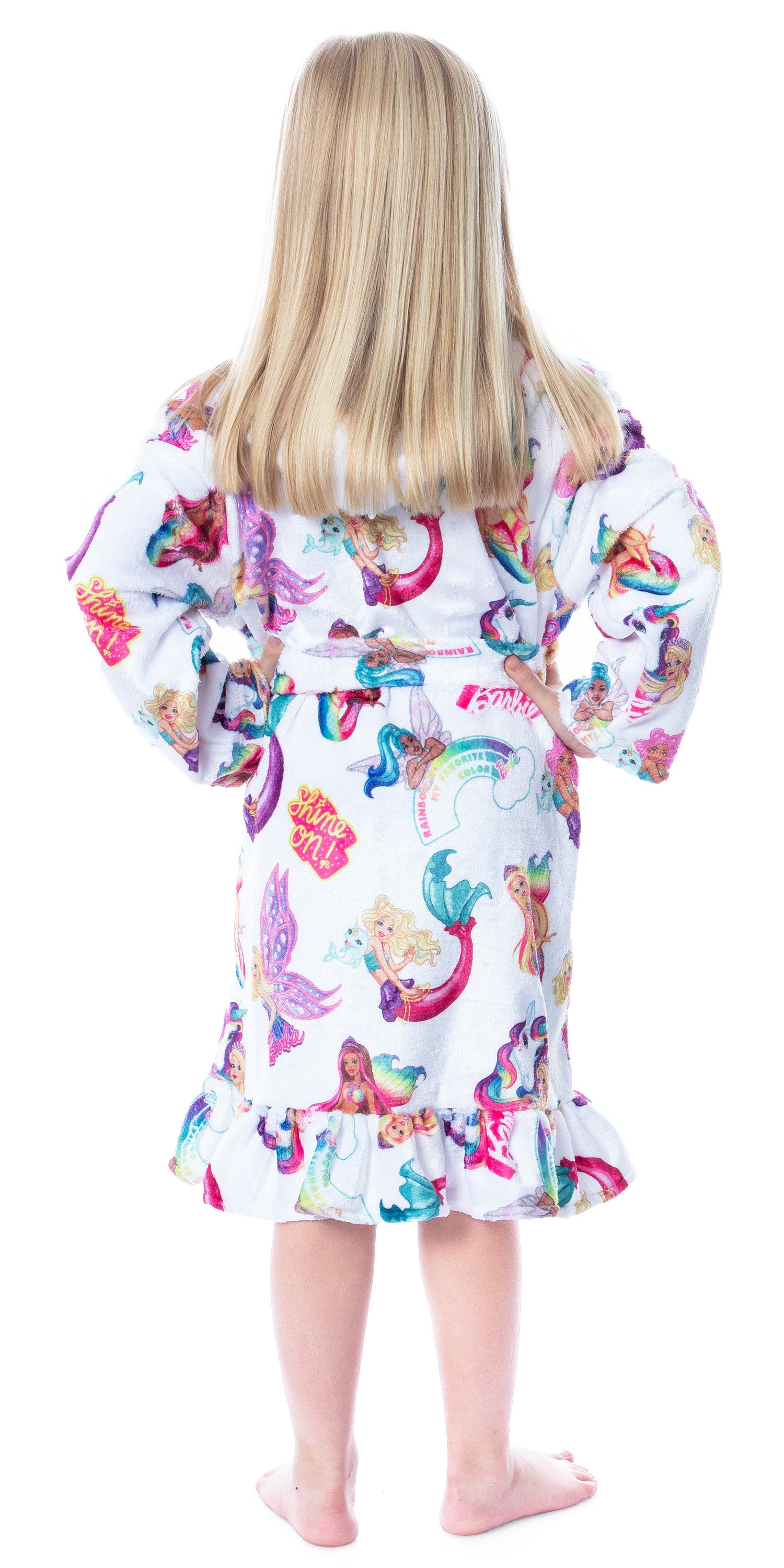 Mattel Girls' Barbie Fantasy Mermaid Fairy Rainbow Ruffled Bathrobe Robe