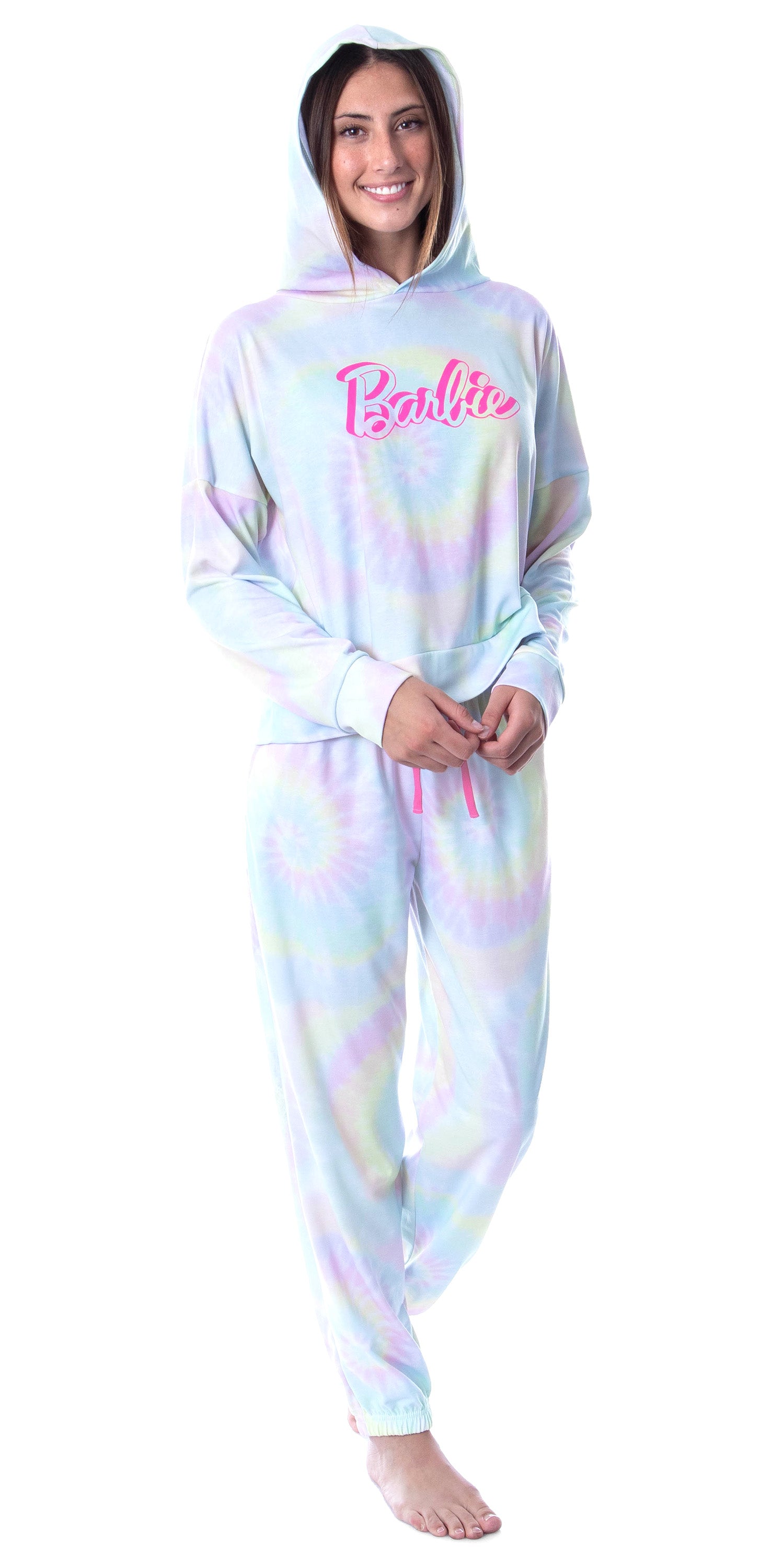 Mattel Barbie Doll Logo Tie Dye Womens' Pajama Loungewear Hooded Jogger Set