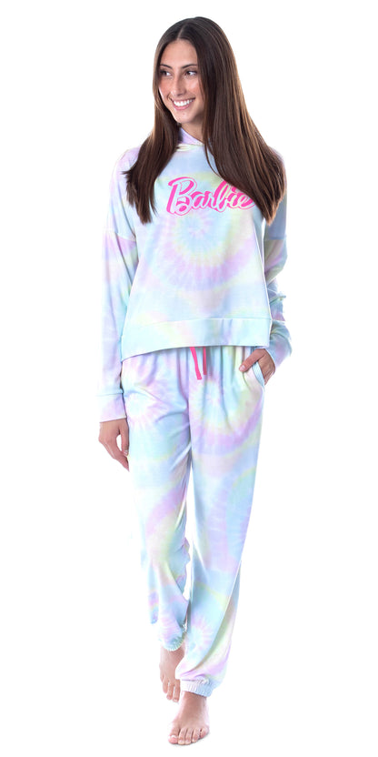 Mattel Barbie Doll Logo Tie Dye Womens' Pajama Loungewear Hooded Jogger Set