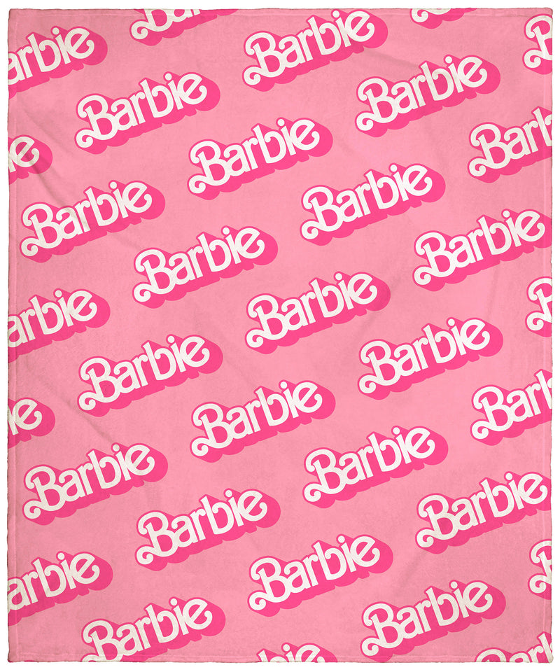 Mattel Barbie Logo On Repeat Soft Cuddly Plush Fleece Throw Blanket Wall Scroll