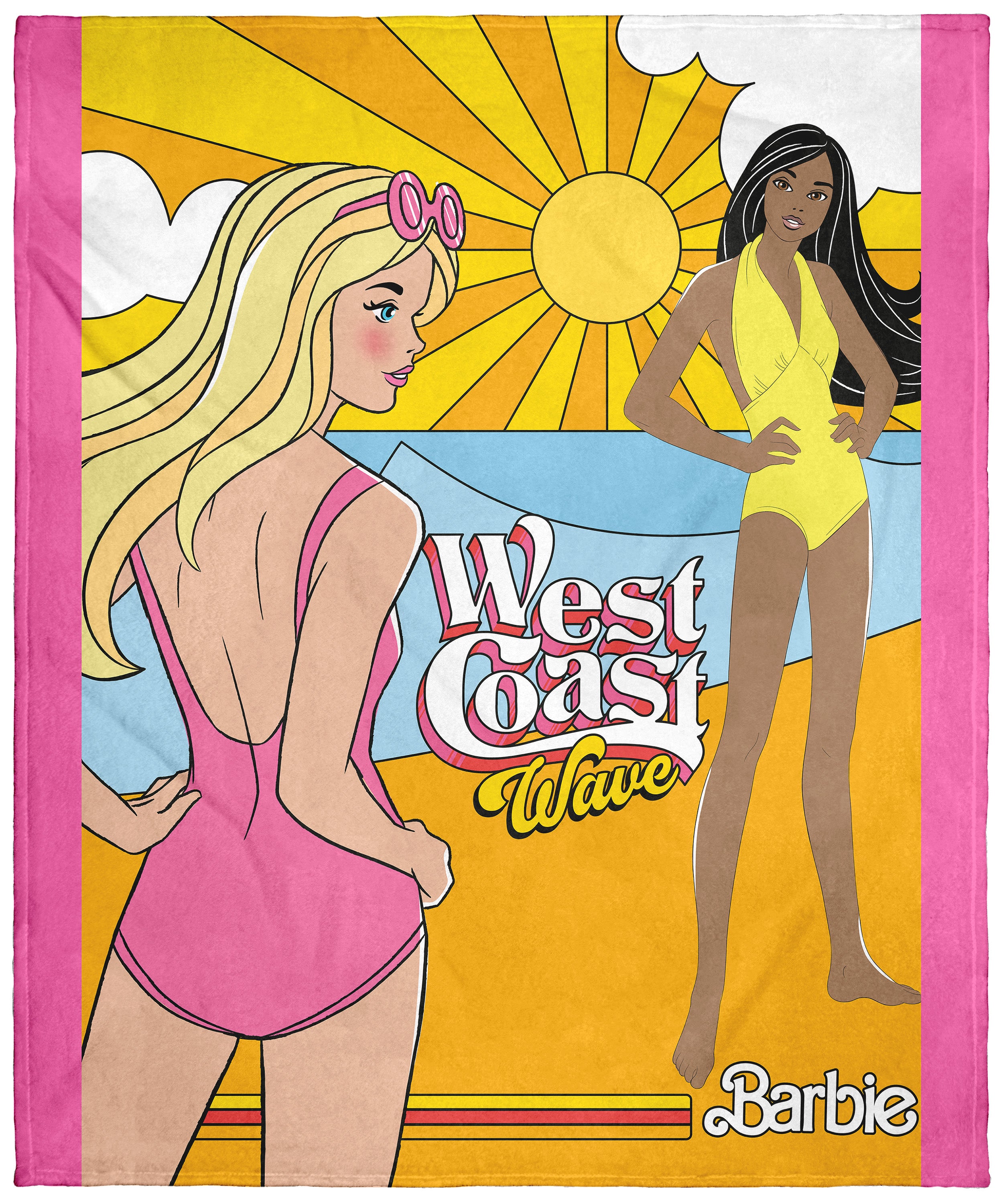 Mattel Barbie West Coast Wave Beach Nikki Plush Soft Throw Blanket Wall Scroll