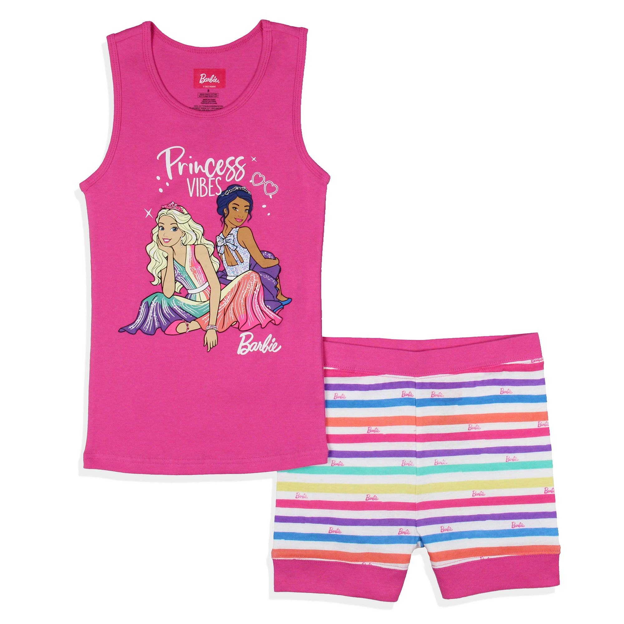 Barbie Girls' Princess Vibes Characters Sleep Pajama Set Tank Top Shorts (10)