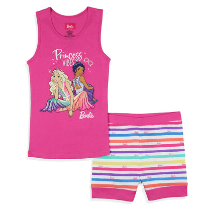 Barbie Girls' Princess Vibes Characters Sleep Pajama Set Tank Top Shorts (10)