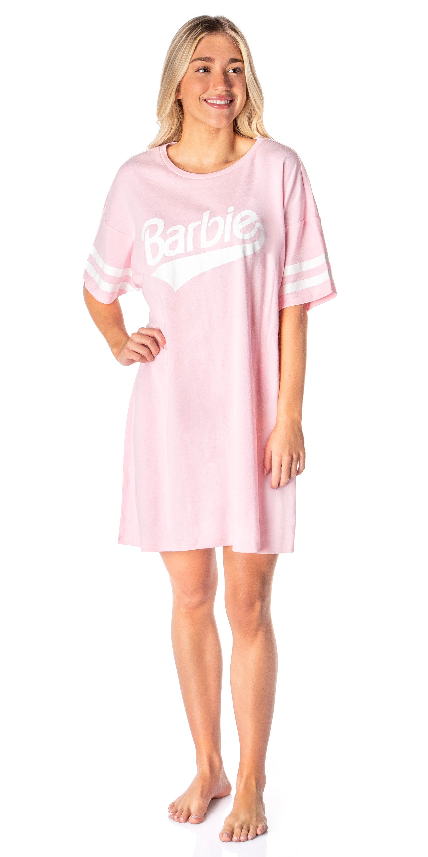 Barbie Womens Classic Oversized Retro Boyfriend Tee Nightgown Sleep Pajama Shirt