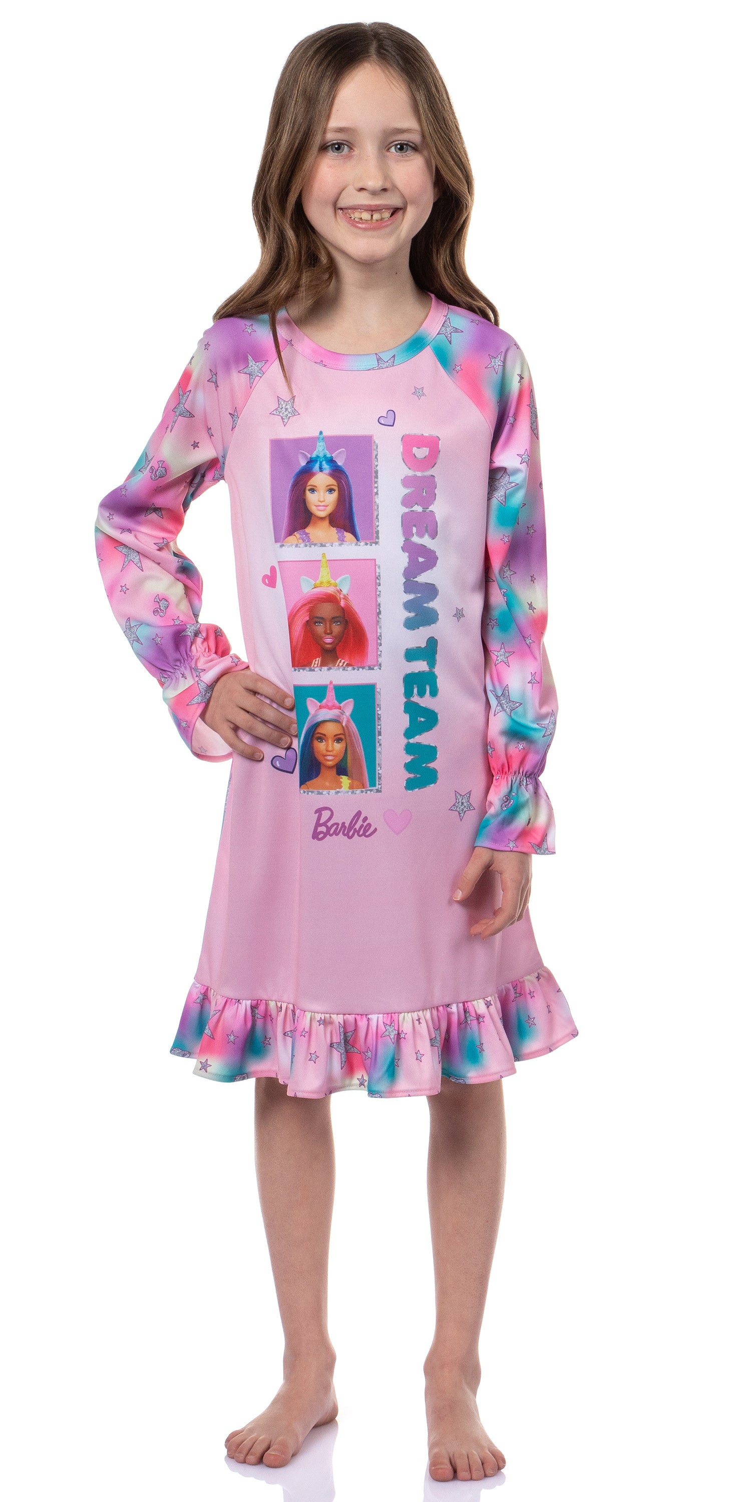 Barbie Girls' Dream Team Characters Unicorn Sleep Pajama Dress Nightgown