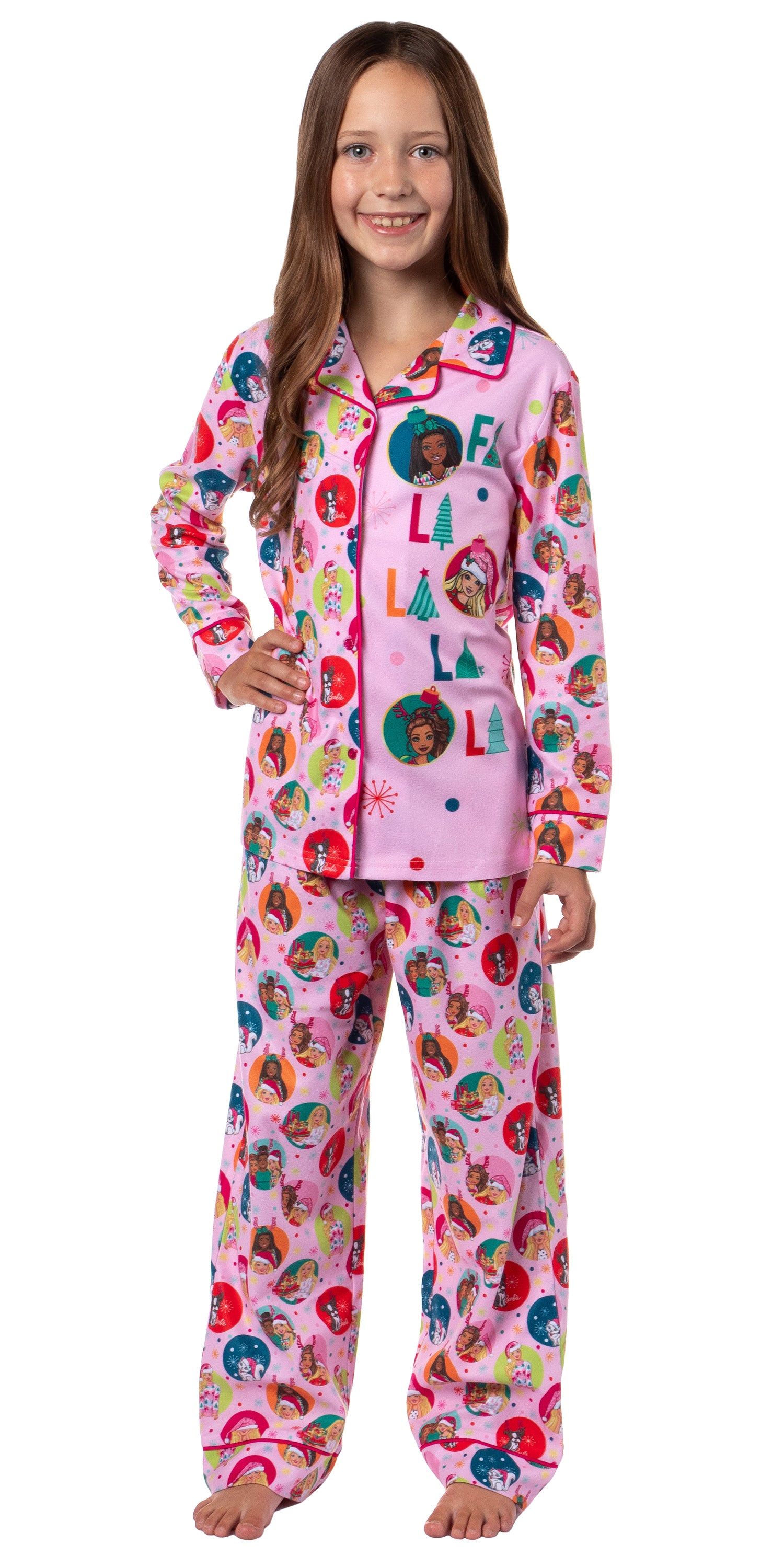 Barbie Girls' Christmas Characters FALALALA Santa Snowflake Sleep Pajama Set