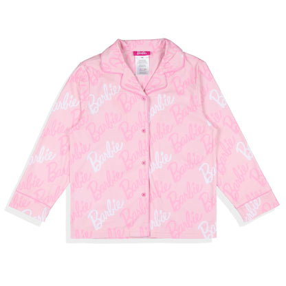 Barbie Pajamas Girl's Barbie Logo Button Front 2 Piece PJ Set