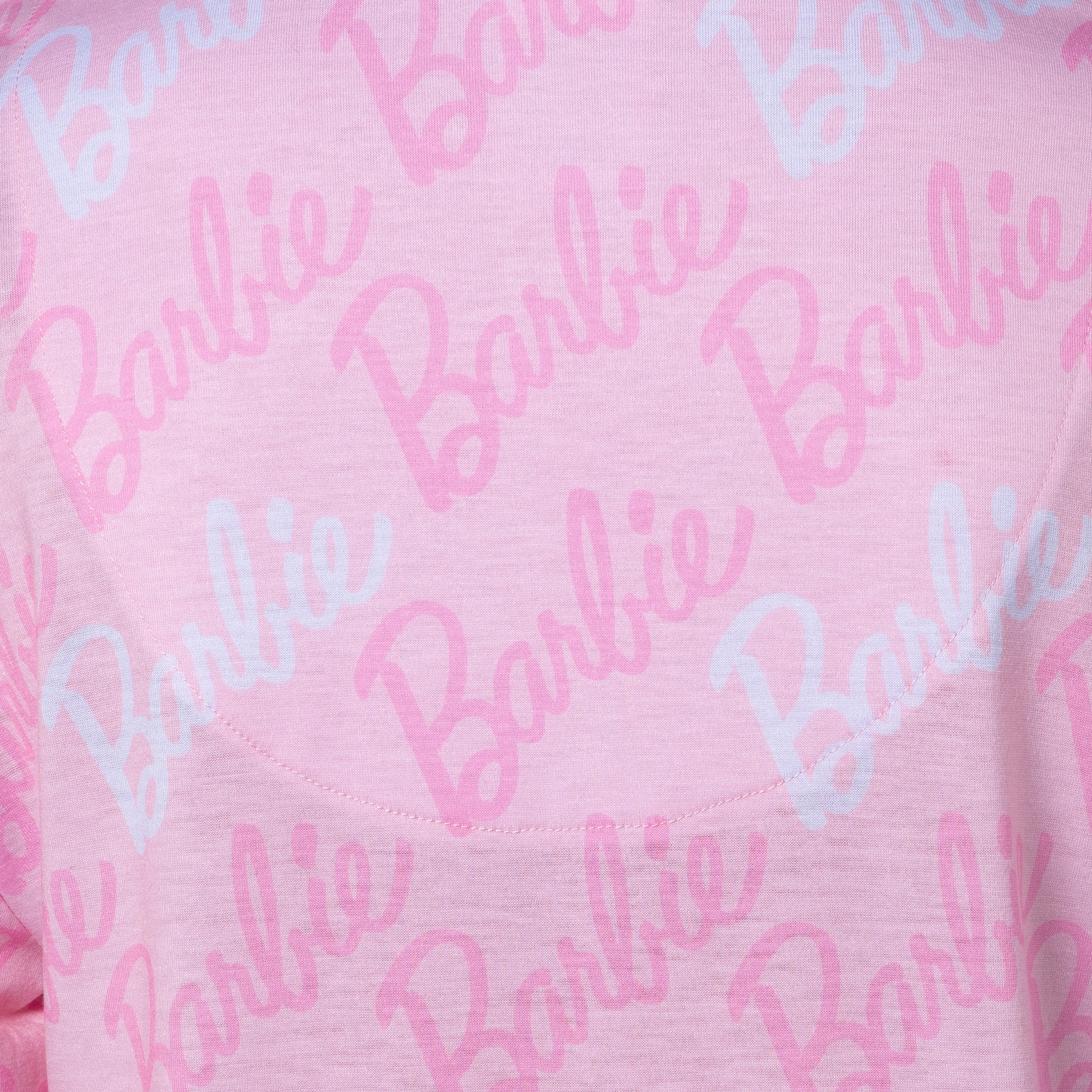 Barbie Women's Doll Logo Tossed Sleep Collared Button Down Long-Sleeve Pajama Set