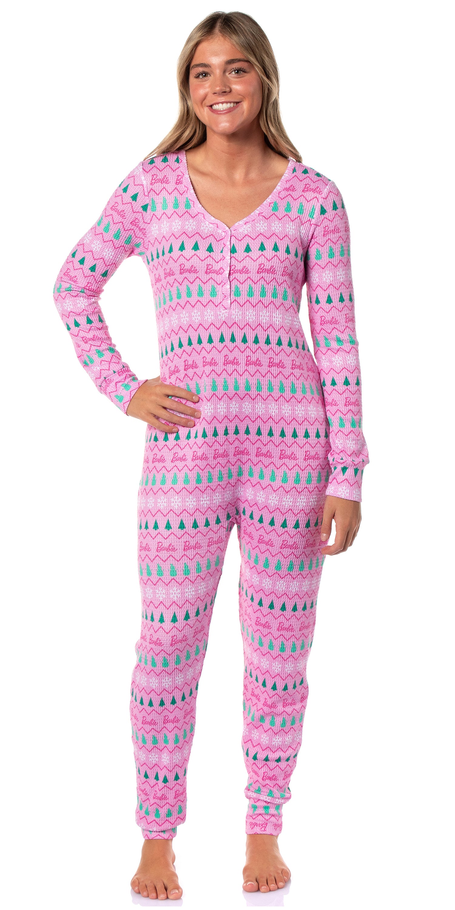 Barbie Women's Christmas Long Johns Long Sleeve Footless Sleep Pajamas