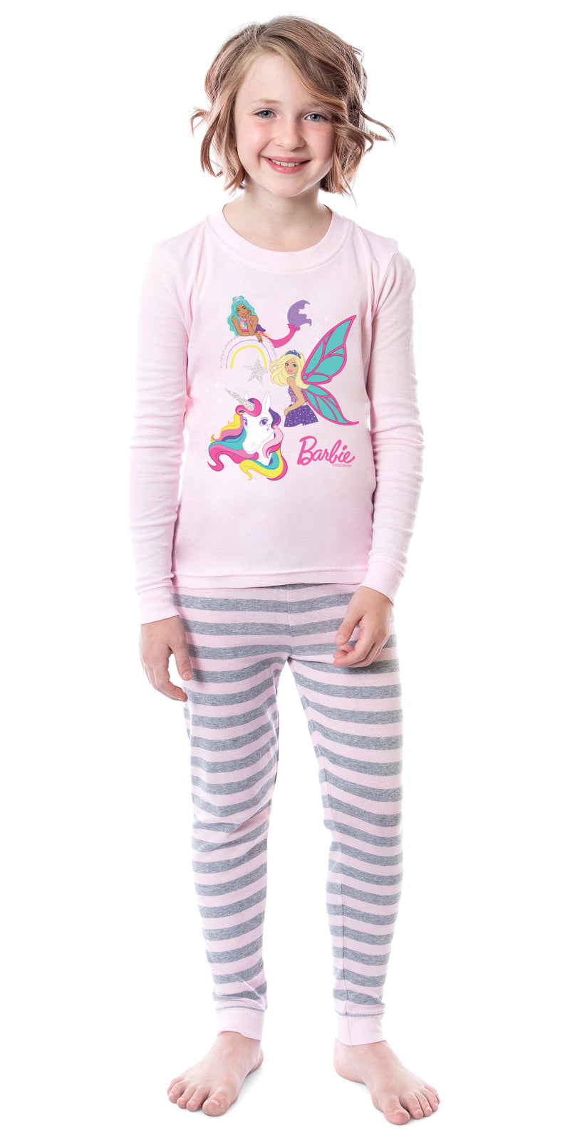 Barbie Girls' Magical Mermaid Fairy Unicorn Sparkle 2 Piece Sleep Pajama Set