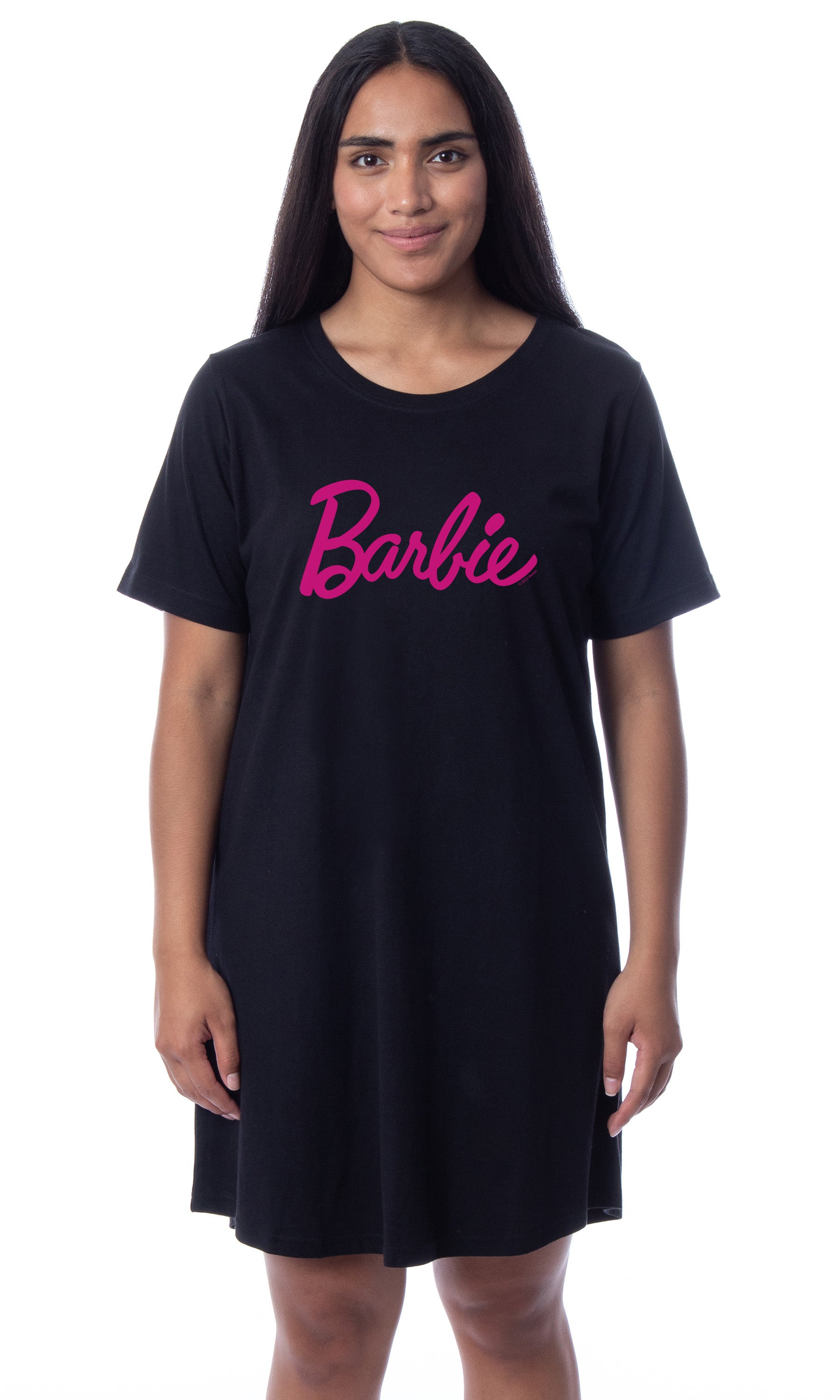 Barbie Womens' Classic Title Logo Icon Nightgown Sleep Pajama Shirt