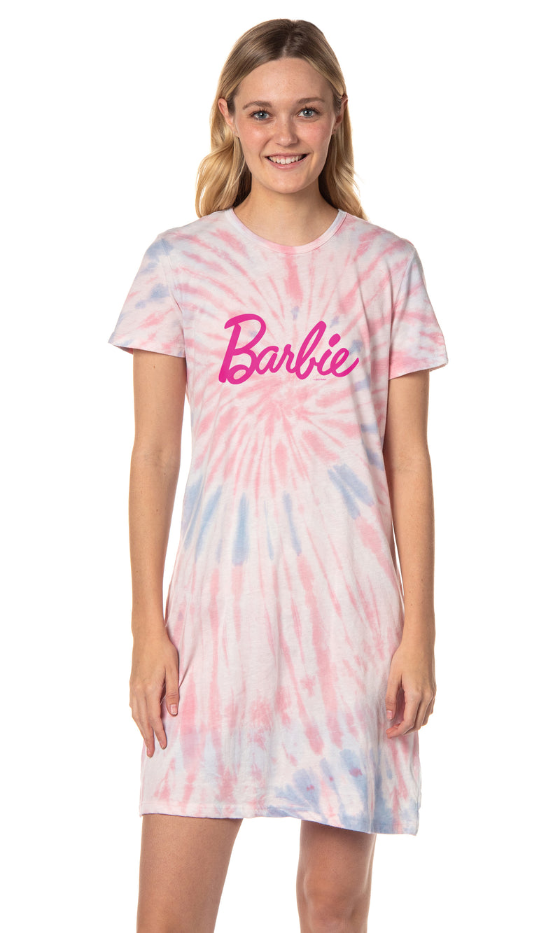 Barbie Womens' Title Logo Tie-Dye Nightgown Sleep Pajama Shirt For Adults