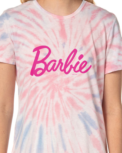 Barbie Womens' Title Logo Tie-Dye Nightgown Sleep Pajama Shirt For Adults