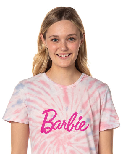 Barbie Womens' Title Logo Tie-Dye Nightgown Sleep Pajama Shirt For Adults