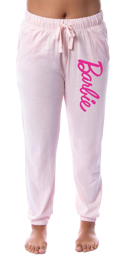 Barbie Women's Pink Title Logo Sleep Jogger Pajama Pants For Adults