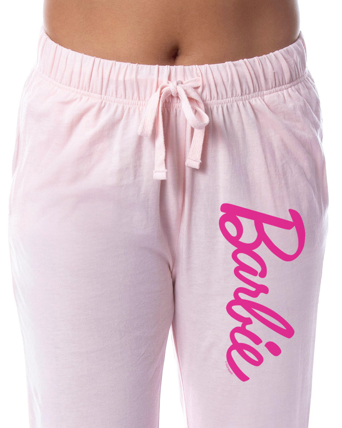 Barbie Women's Pink Title Logo Sleep Jogger Pajama Pants For Adults