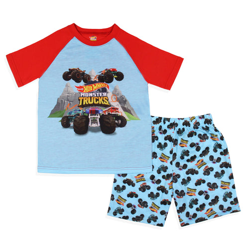 Hot Wheels Boys' Monster Trucks Toys Tossed Print Sleep Pajama Set Shorts