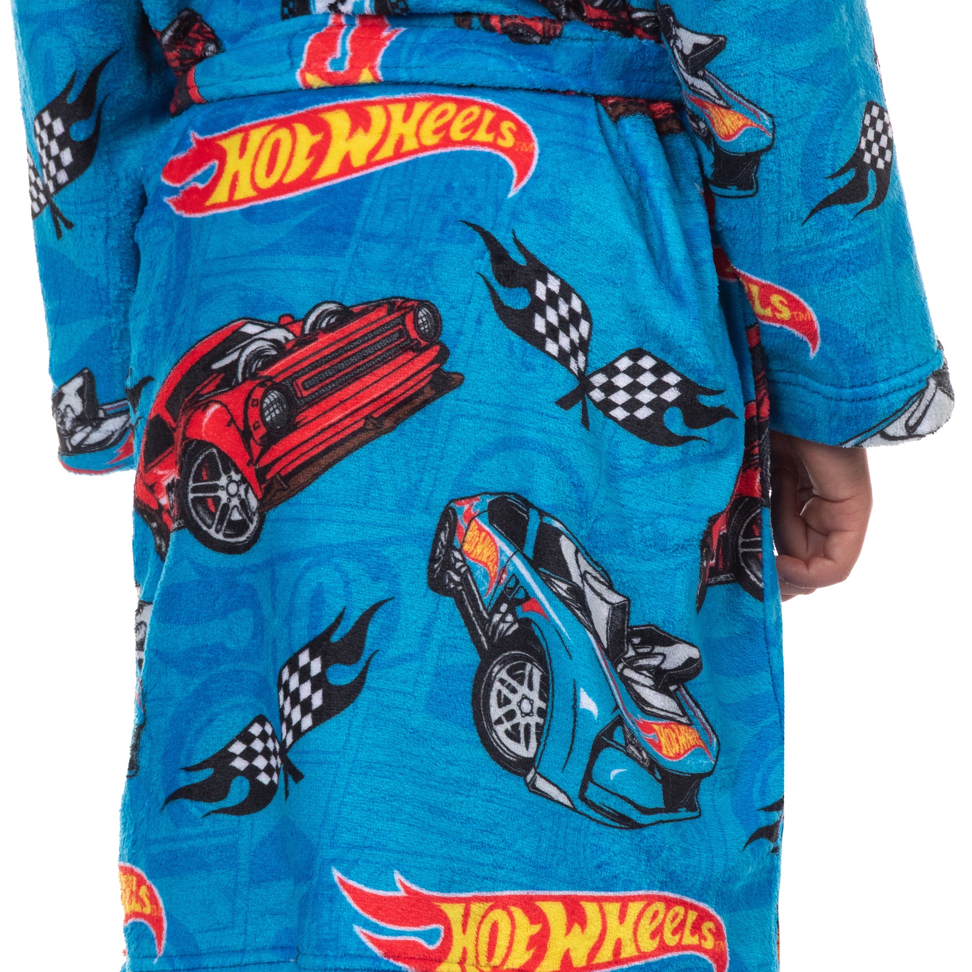 Hot Wheels Robe Boys' Soft Fleece Hooded Bathrobe w/ Tie-Closure For Kids