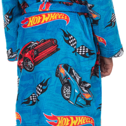 Hot Wheels Robe Boys' Soft Fleece Hooded Bathrobe w/ Tie-Closure For Kids