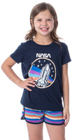NASA Girls' Retro Stripes Rocket Sleep Pajama Set Shorts Crewneck