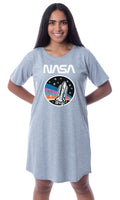 NASA Womens' Distressed Space Fashion Logo Nightgown Sleep Pajama Shirt