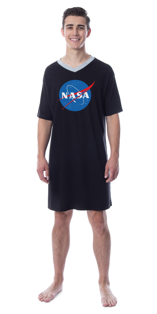 NASA Mens' Meatball Space Fashion Logo Nightgown Sleep Pajama Shirt