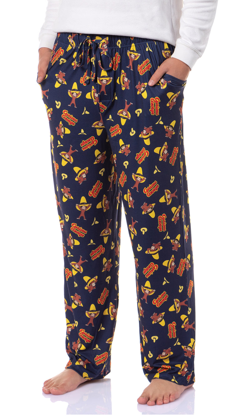 Curious George Men's Yellow Hat Sleep Tossed Print Pajama Pants For Adults