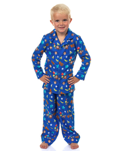 Curious George Toddler Pajamas Long Sleeve Button Up 2 Piece Sleepwear Set (6)