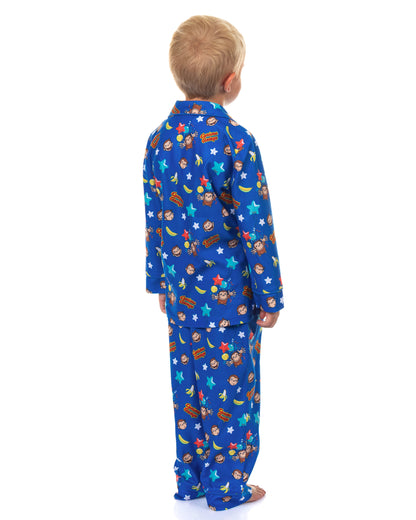 Curious George Toddler Pajamas Long Sleeve Button Up 2 Piece Sleepwear Set (4T)