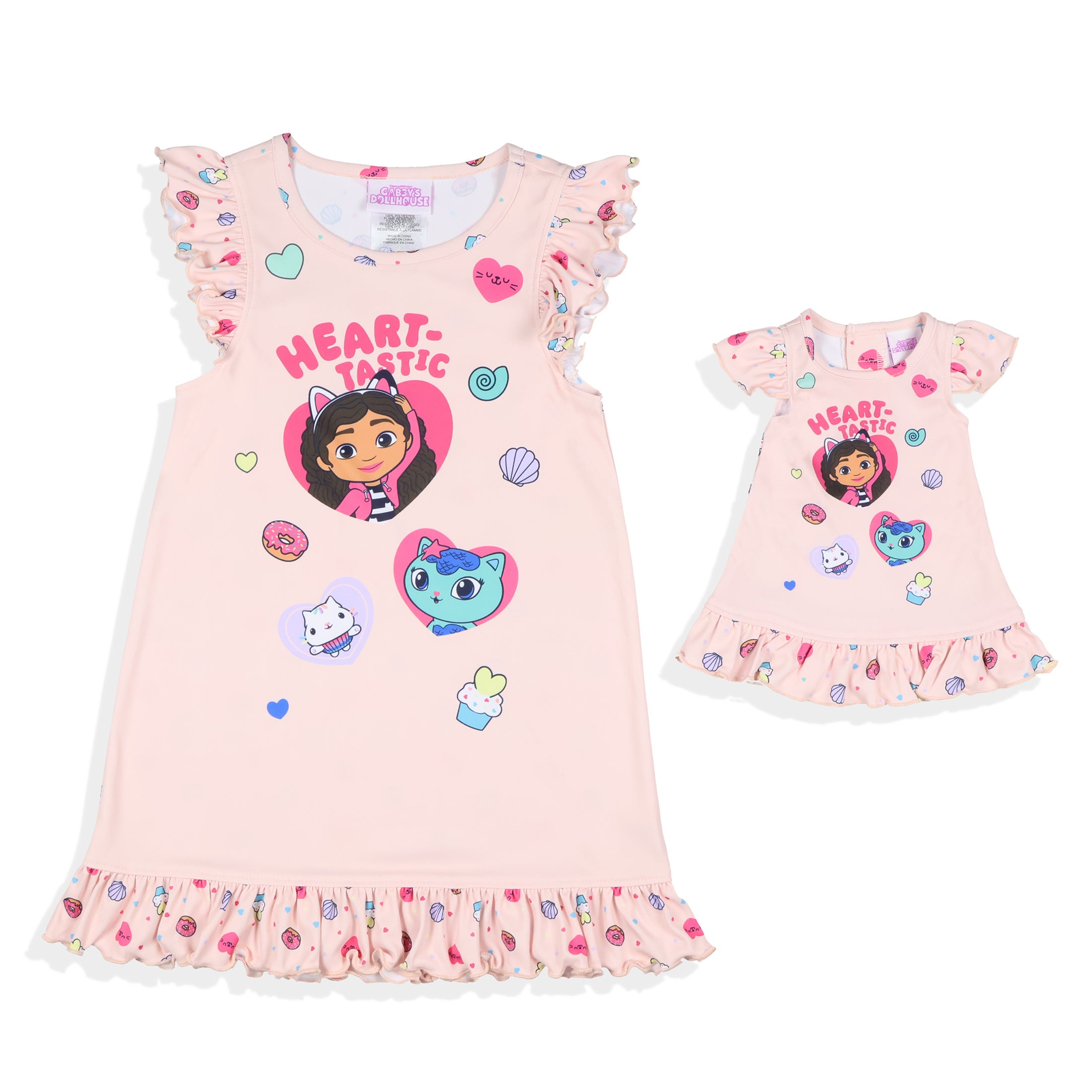 Gabby's Dollhouse Toddler Girls' Heart-Tastic Nightgown Matching Doll Dress