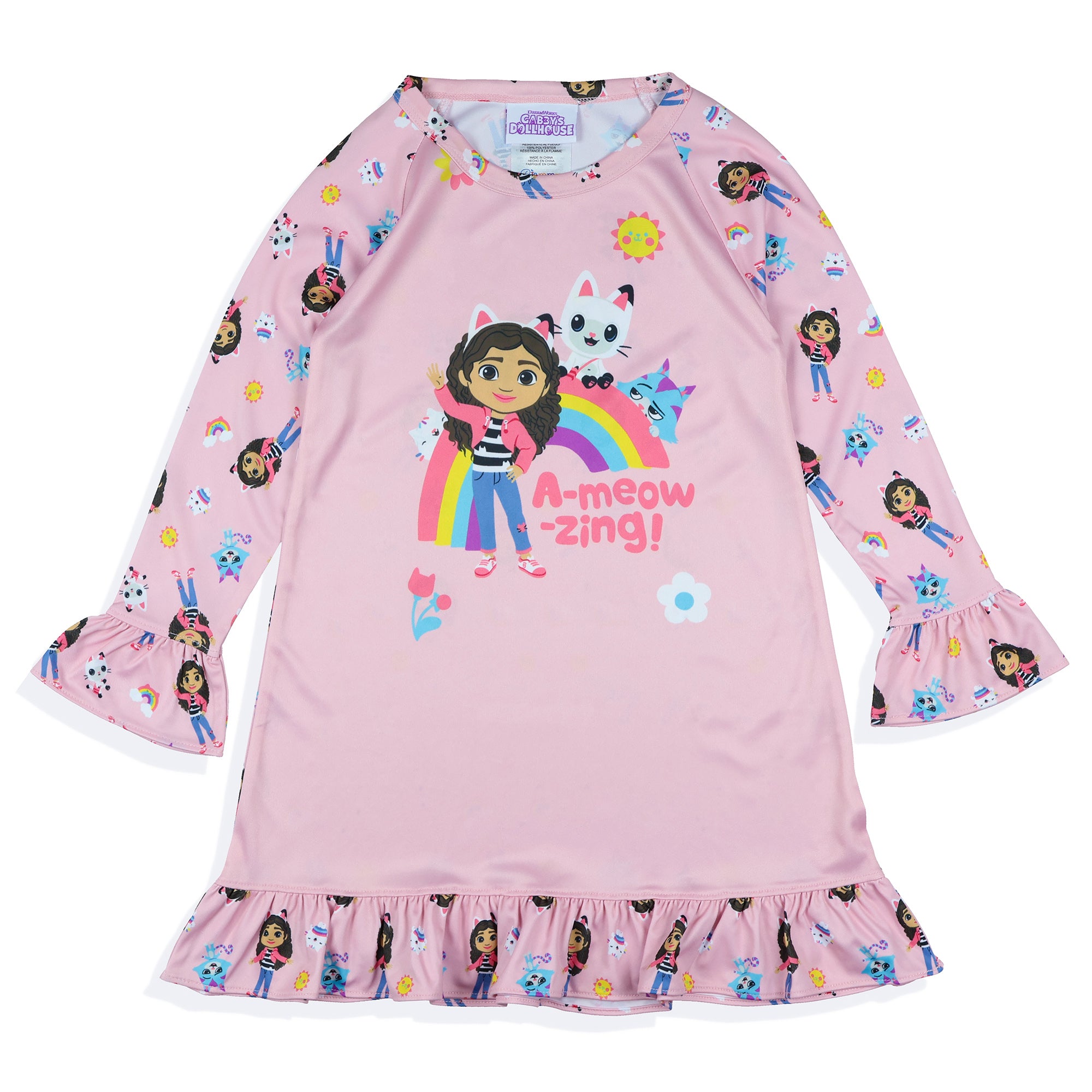 Gabby's Dollhouse Pajama Toddler Girl's Long Sleeve Ruffle Nightgown