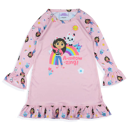 Gabby's Dollhouse Pajama Toddler Girl's Long Sleeve Ruffle Nightgown