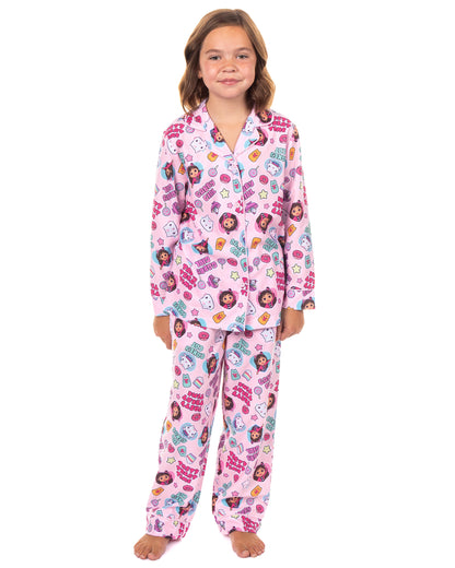 Gabby's Dollhouse Pajamas Girl's Button Up Long Sleeve Sleep Set