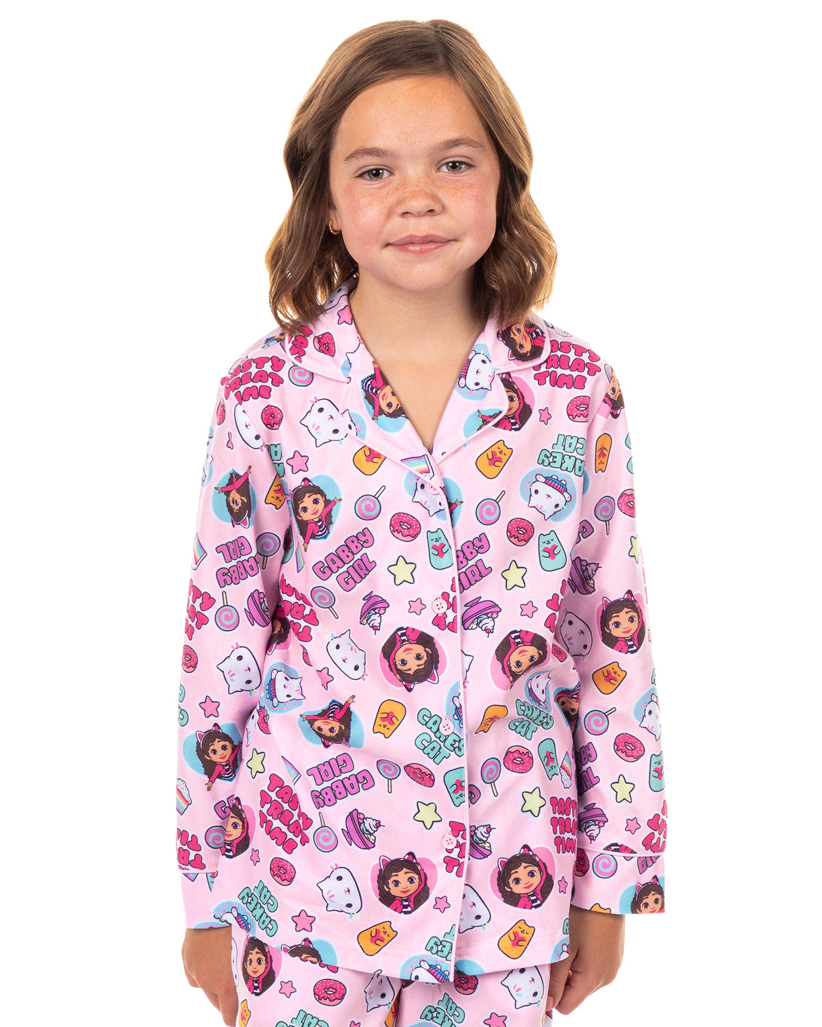 Gabby's Dollhouse Pajamas Girl's Button Up Long Sleeve Sleep Set