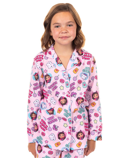 Gabby's Dollhouse Pajamas Girl's Button Up Long Sleeve Sleep Set
