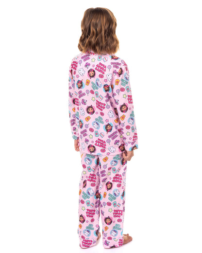 Gabby's Dollhouse Pajamas Girl's Button Up Long Sleeve Sleep Set
