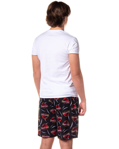 Jurassic Park Pajamas Men's Allover Claw Tear Logo Design Sleep Shorts