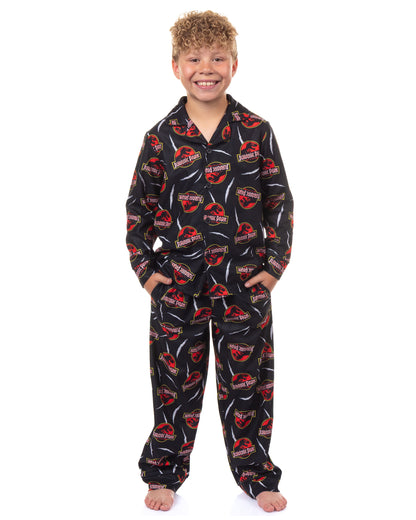 Jurassic Park Pajamas Boy's Button Up Coat Pants Lounge Sleep Set (8)
