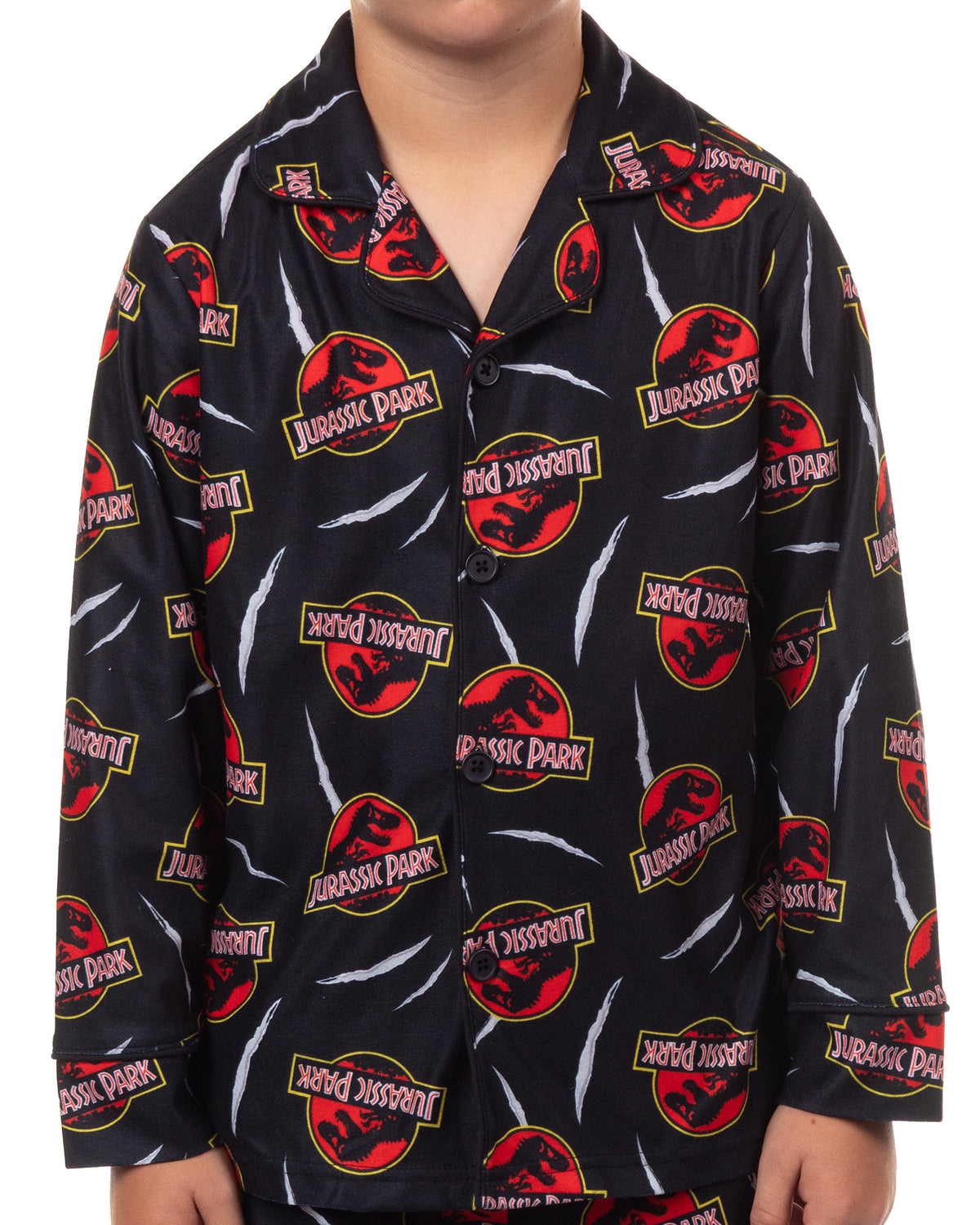 Jurassic Park Pajamas Boy's Button Up Coat Pants Lounge Sleep Set (8)