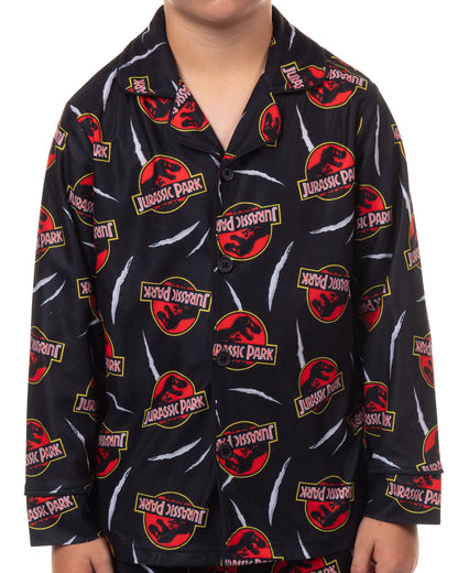 Jurassic Park Pajamas Boy's Button Up Coat Pants Lounge Sleep Set (8)