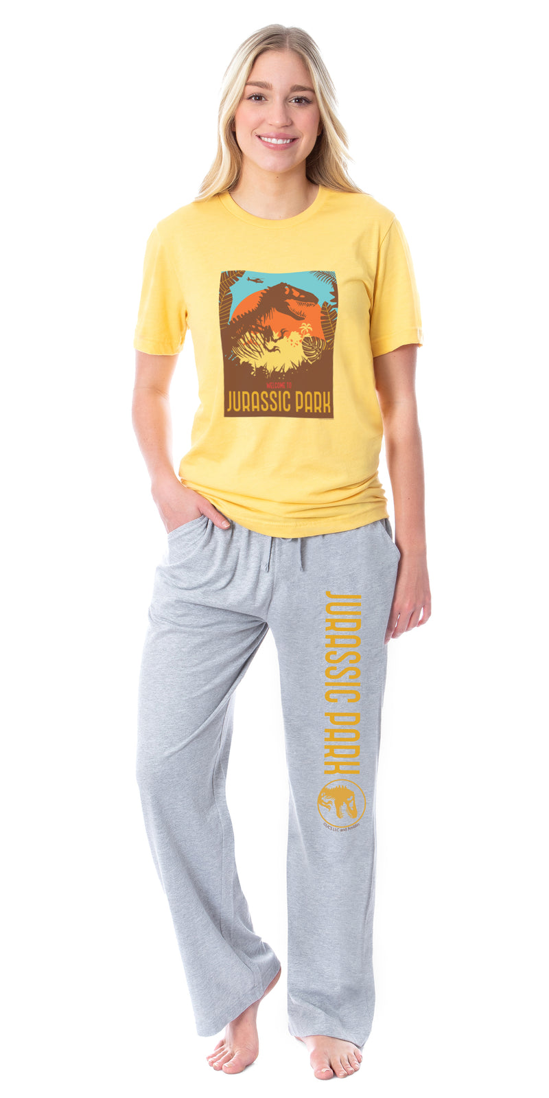 Jurassic Park Womens' Tropical Welcome Dinosaur Film Logo Sleep Pajama Set