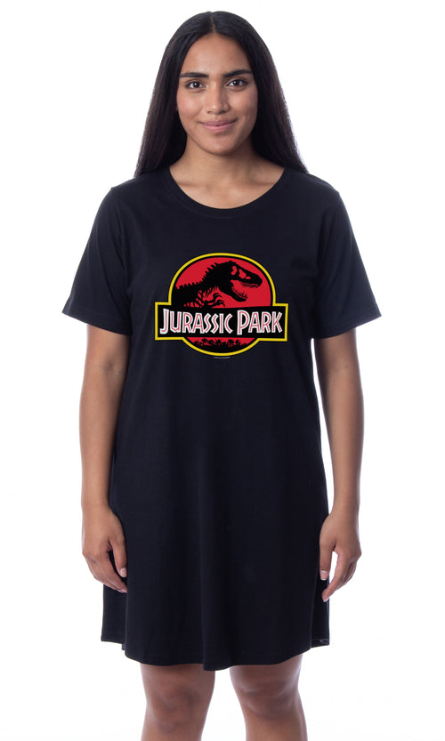 Jurassic Park Womens' Dinosaur Film Movie Title Logo Nightgown Sleep Pajama Shirt