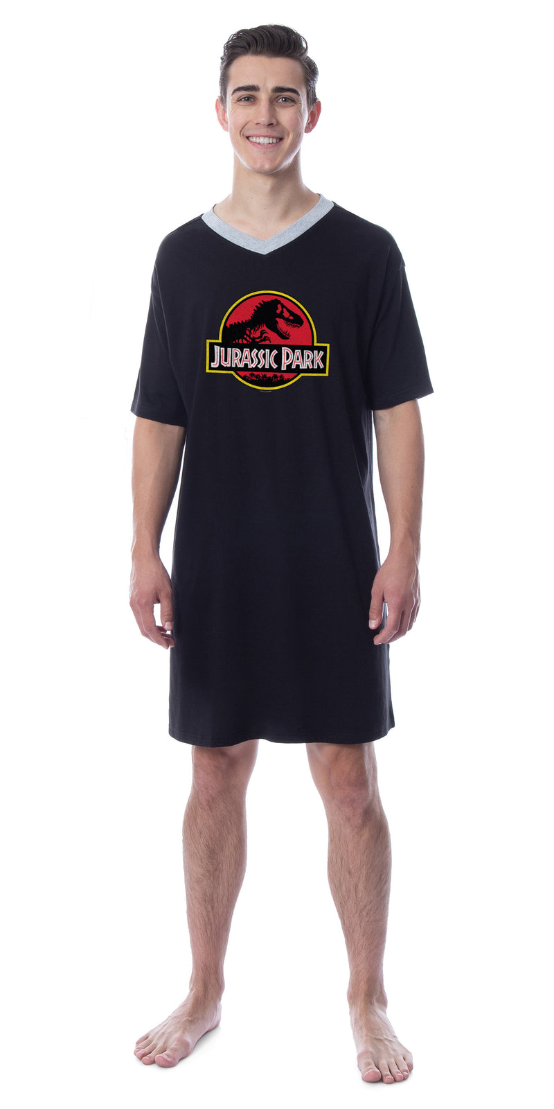 Jurassic Park Mens' Dinosaur Film Logo Sleep Pajama Dress Shirt