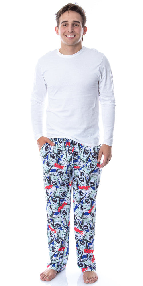 Jaws Mens' Classic Film Movie Poster Tossed Print Sleep Pajama Pants
