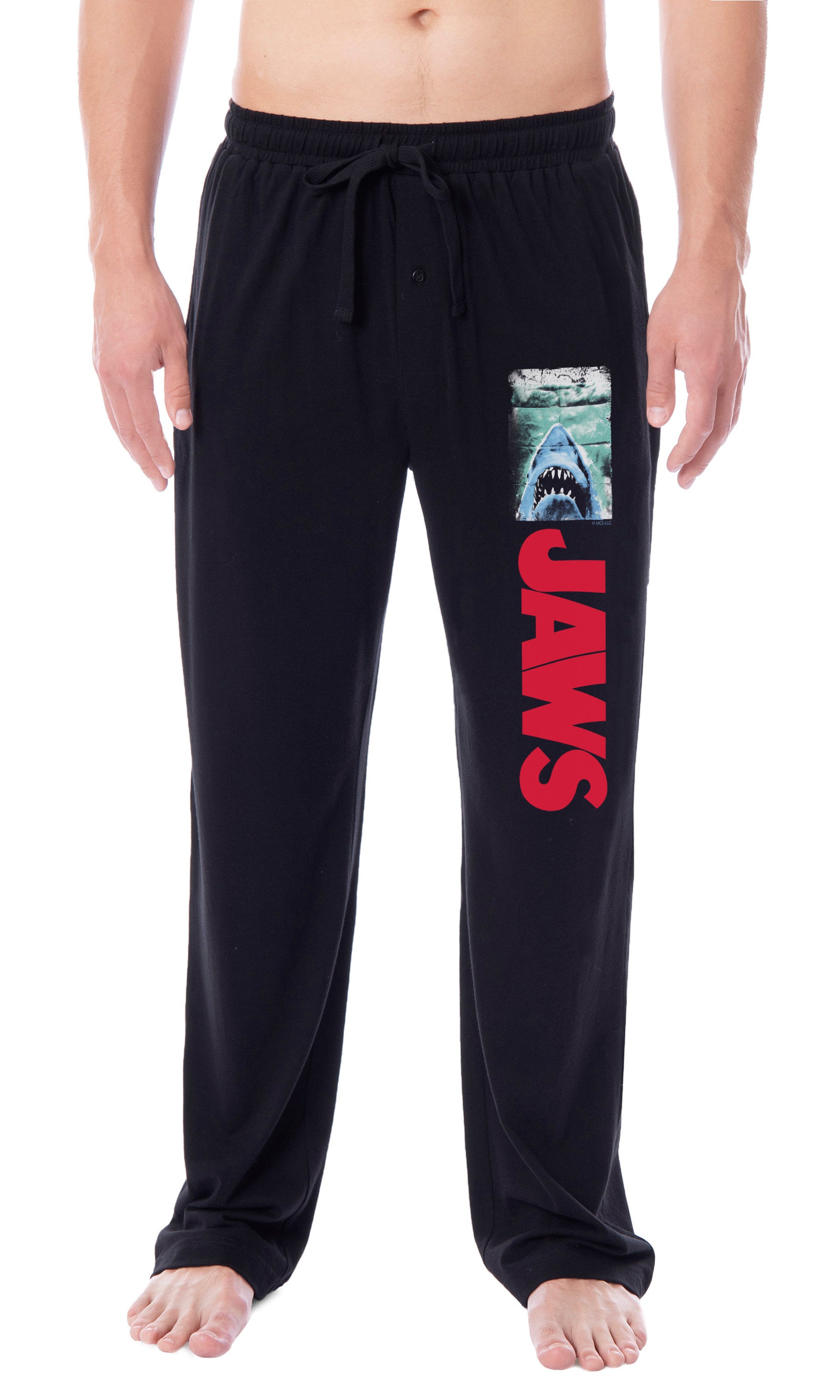 Jaws Mens' Classic Film Movie Title Logo Distressed Sleep Pajama Pants