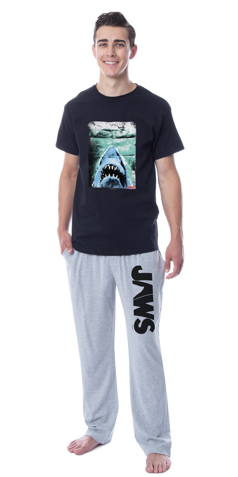 Jaws Mens' Classic Film Movie Title Logo Distressed Sleep Pajama Set
